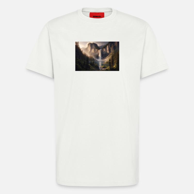 Poster Ölgemälde Berglandschaft mit Wasserfall - T-Shirt - made by SPREAD - OFF WHITE