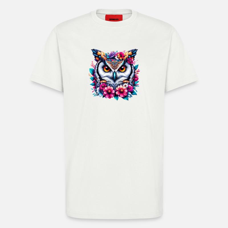 Eule mit Blumen geschmückt - T-Shirt - made by SPREAD - OFF WHITE