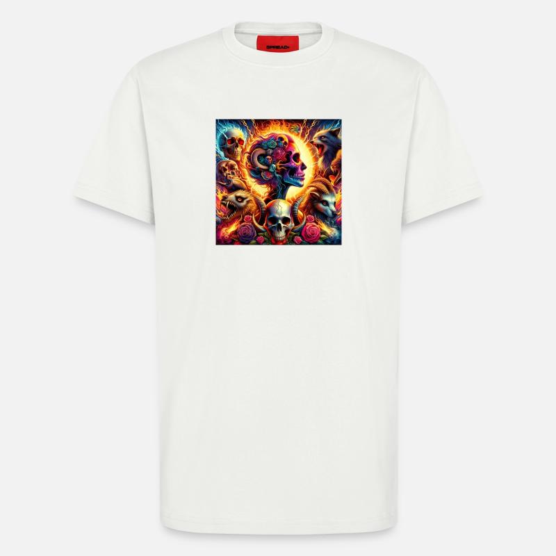 Lebendige Blumenschädel & Chlorole - T-Shirt - made by SPREAD - OFF WHITE
