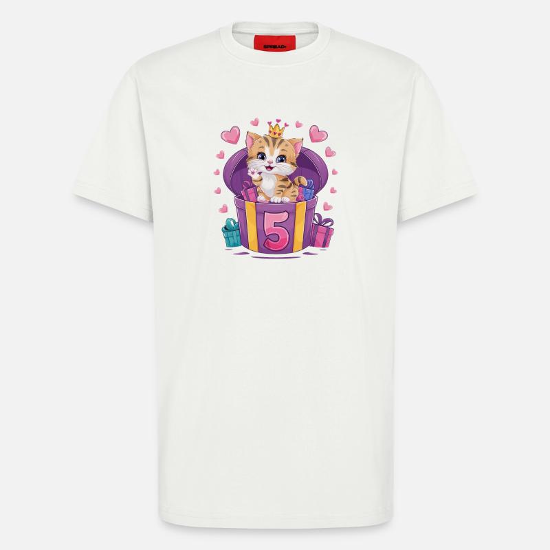 Chat mignon - 5e anniversaire - 5 ans - T-shirt bio décontracté fabriqué en UE - OFF WHITE
