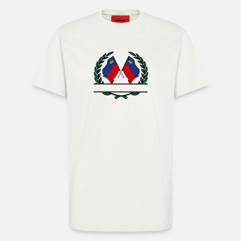 Drapeaux Liechtenstein couronne de laurier bannière - T-shirt bio décontracté fabriqué en UE - OFF WHITE