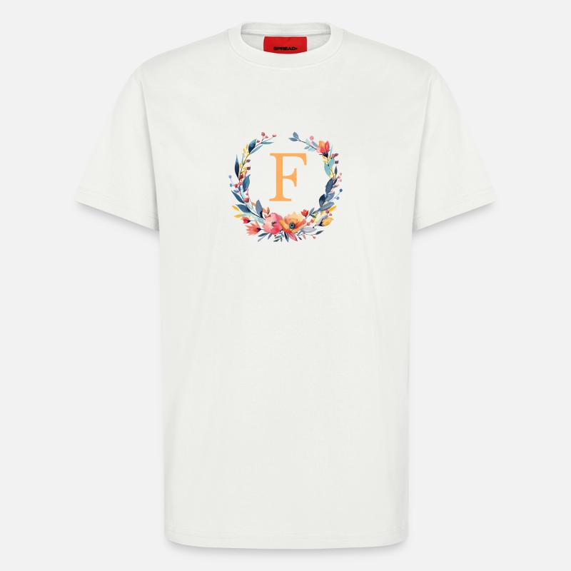 F Monogramm, Blumen-Kranz, personalisierbar - T-Shirt - made by SPREAD - OFF WHITE