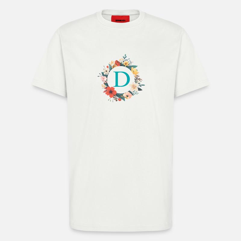 D Monogramm, Blumen-Kranz, personalisierbar - T-Shirt - made by SPREAD - OFF WHITE