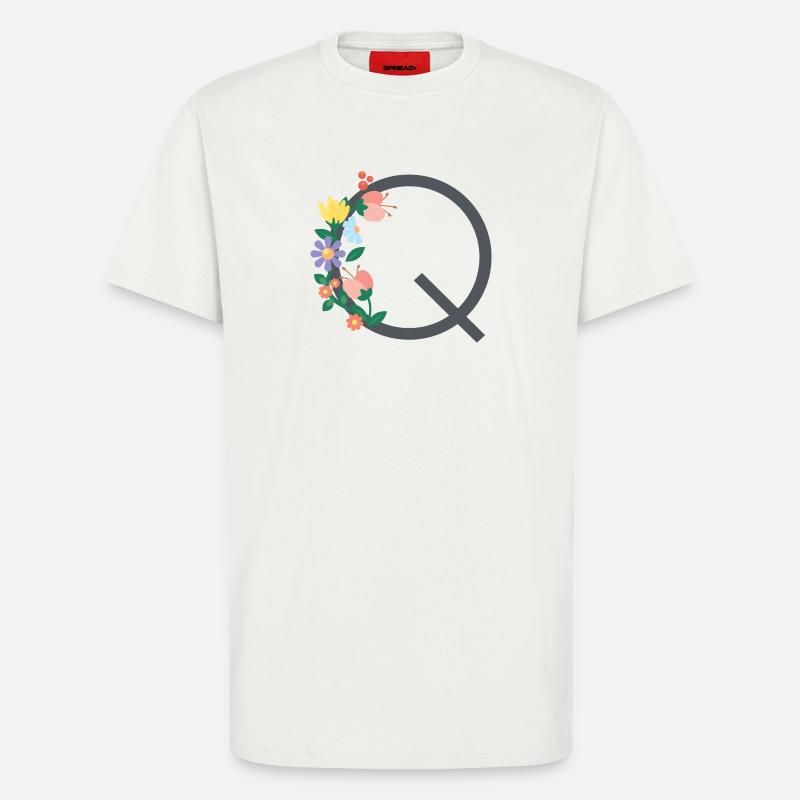 Eleganter Buchstabe 'Q' mit Blumen - T-Shirt - made by SPREAD - OFF WHITE