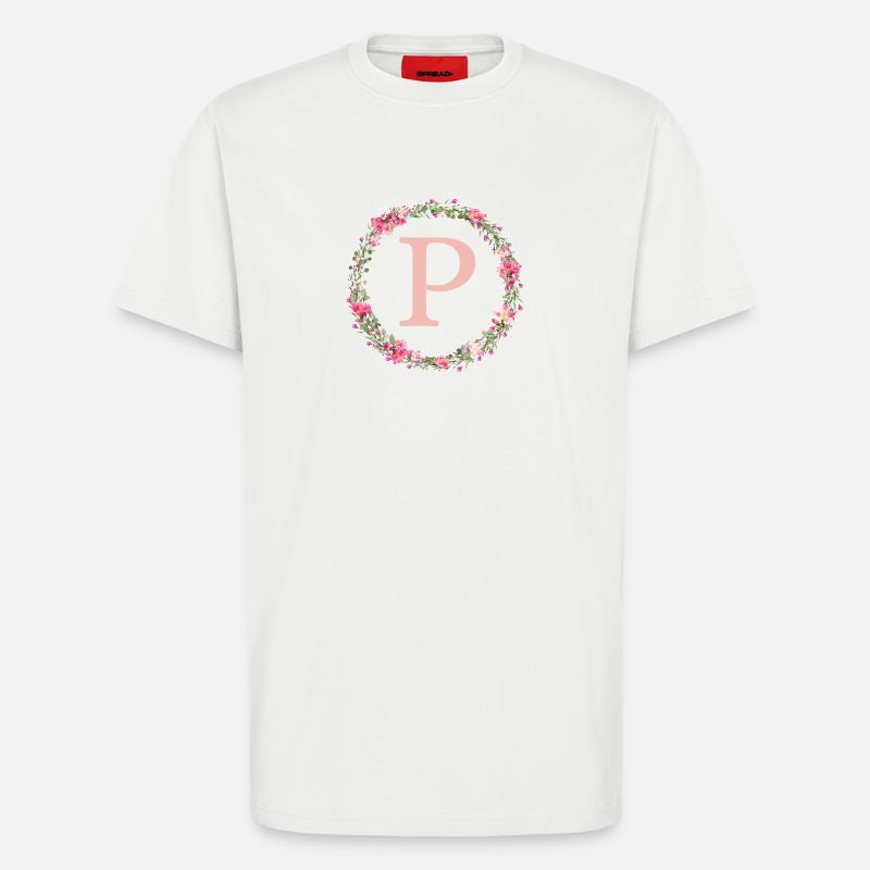P Monogramm, Blumen-Kranz, personalisierbar - T-Shirt - made by SPREAD - OFF WHITE