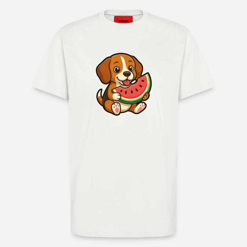 Fröhlicher Beagle Wassermelone Sommerfrucht - T-Shirt - made by SPREAD - OFF WHITE