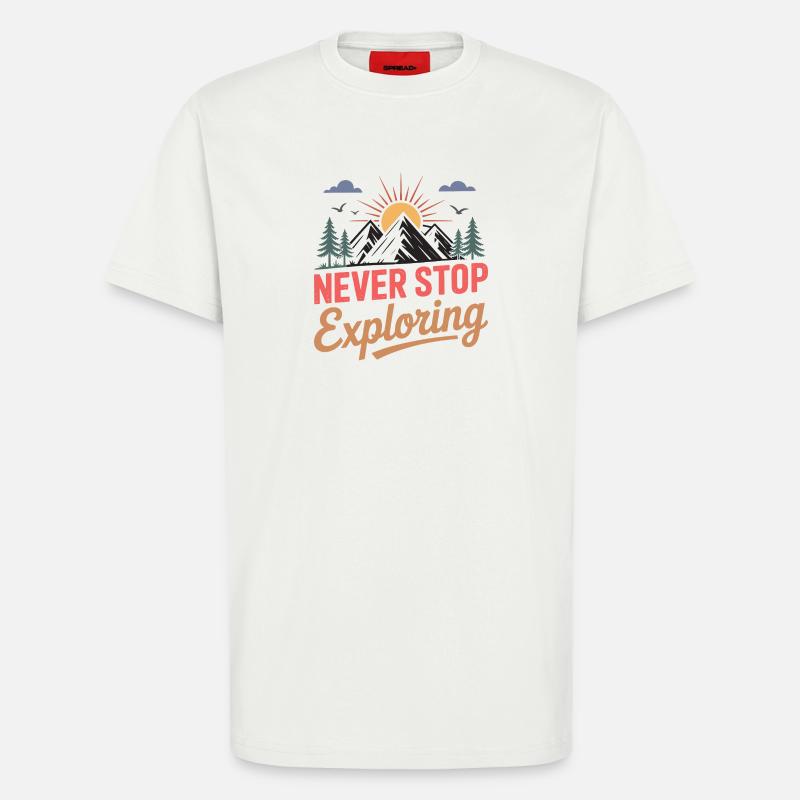 Mountains - Never Stop Exploring - T-Shirt - made by SPREAD - OFF WHITE