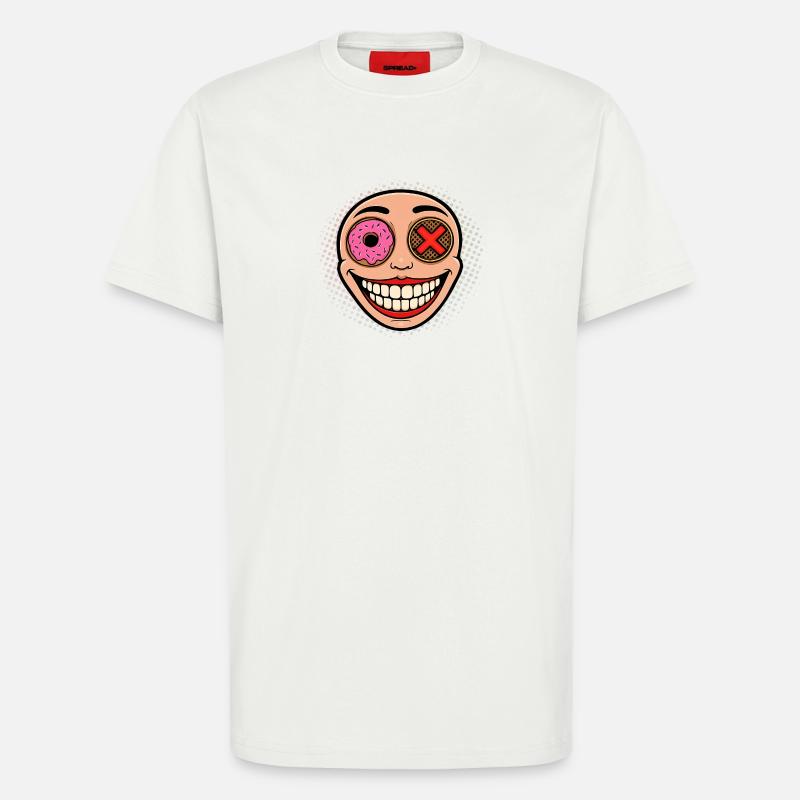 Lächelndes Maskottchen mit Donut und Kake - T-Shirt - made by SPREAD - OFF WHITE
