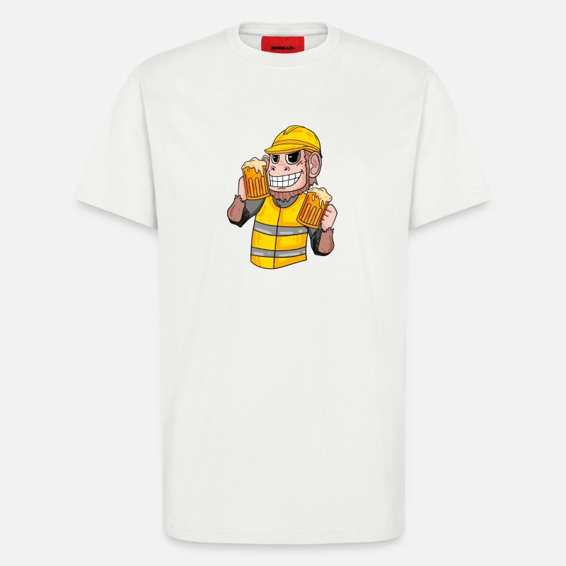 Construction worker monkey with beer - T-Shirt - made by SPREAD - OFF WHITE
