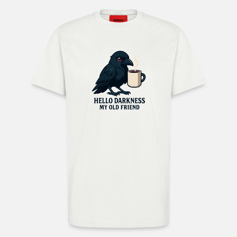 Schwarzer Humor Rabe mit Kaffeebecher - T-Shirt - made by SPREAD - OFF WHITE