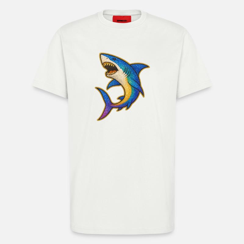 Shark | Rainbow Shark Patch Art - T-Shirt - made by SPREAD - OFF WHITE