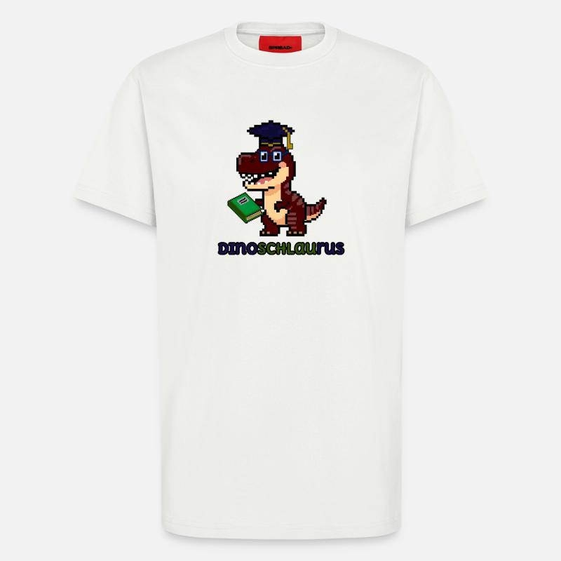 DinoSCHLAUrus - Pixel Art Dinosaurier mit Buch 🦖 - T-Shirt - made by SPREAD - OFF WHITE