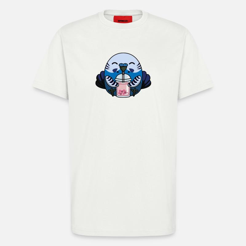 Blauer Wellensittich Vogel mit Bubble Tea - T-Shirt - made by SPREAD - OFF WHITE