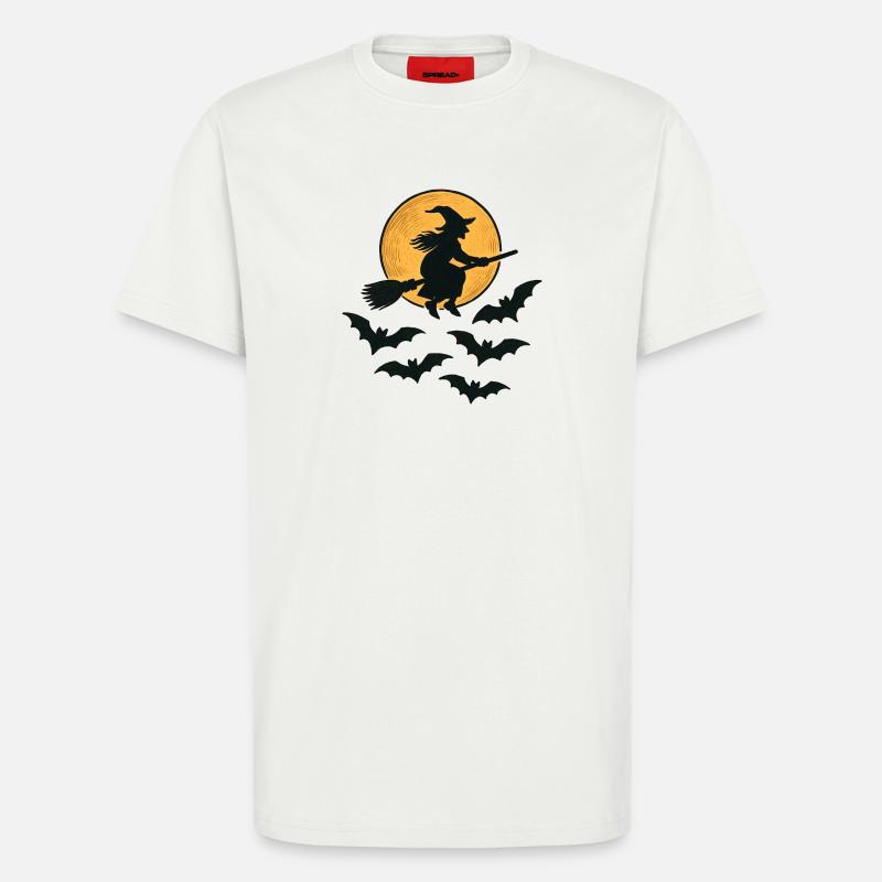 Flying Witch with Bats – Halloween Design - T-Shirt - made by SPREAD - OFF WHITE