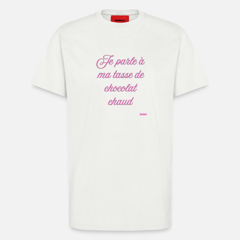 Pink Script Becher mit heißer Schokolade - T-Shirt - made by SPREAD - OFF WHITE
