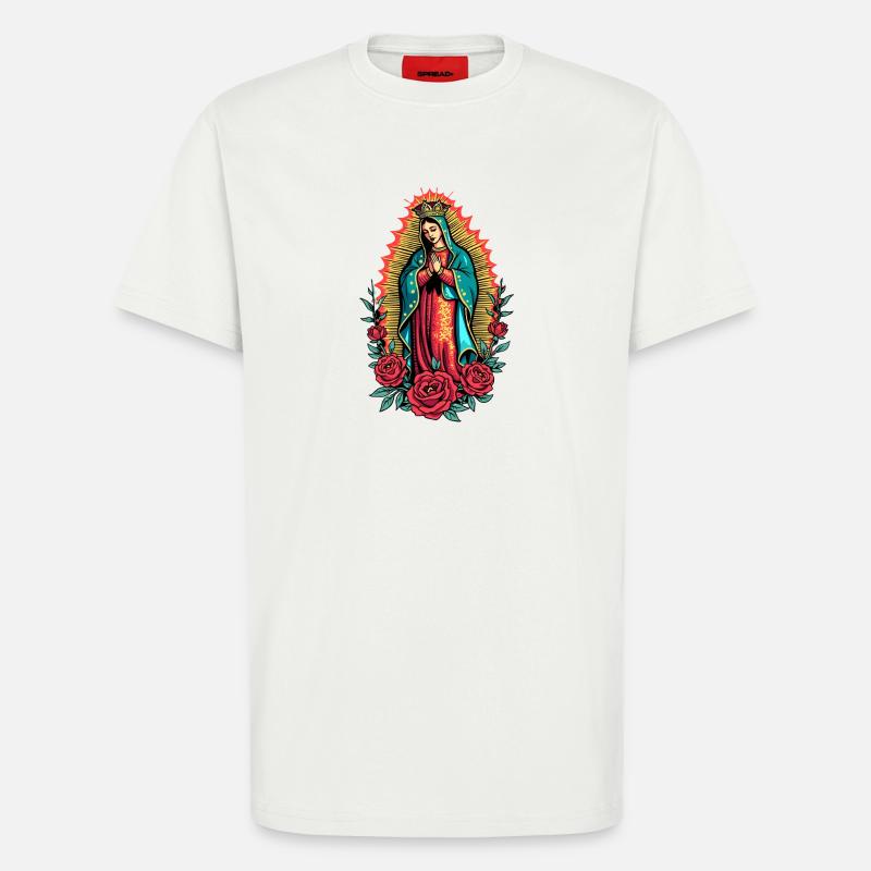 Virgen Guadalupe Rose Icon - T-Shirt - made by SPREAD - OFF WHITE
