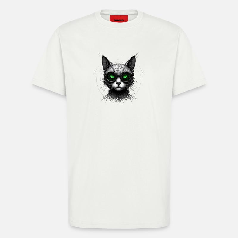 Green Eyes Computer Coder Geek Cat - T-Shirt - made by SPREAD - OFF WHITE