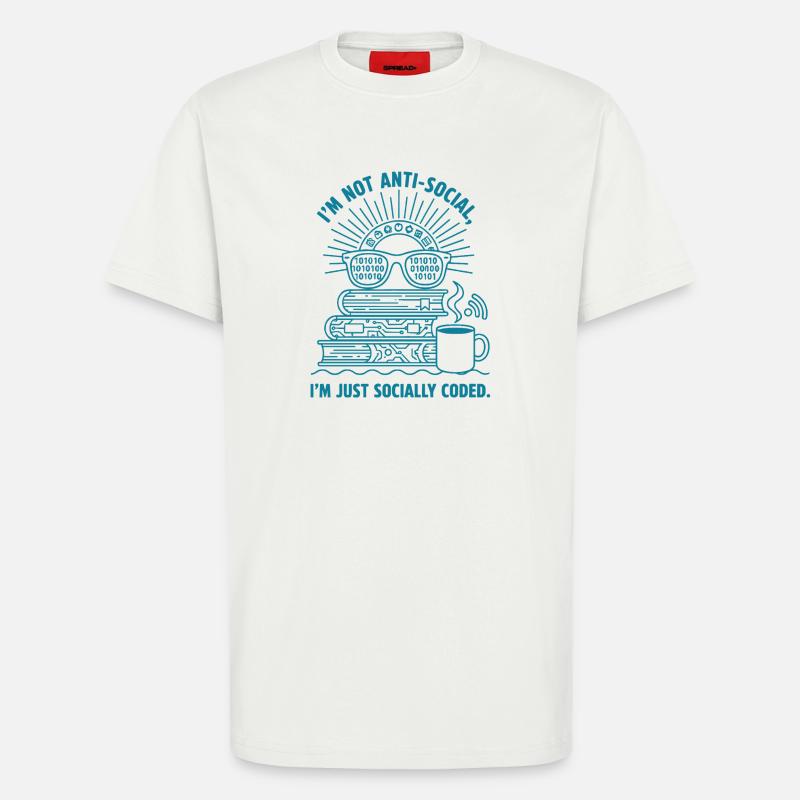 Socialement codé : livres, café et code - T-shirt bio décontracté fabriqué en UE - OFF WHITE