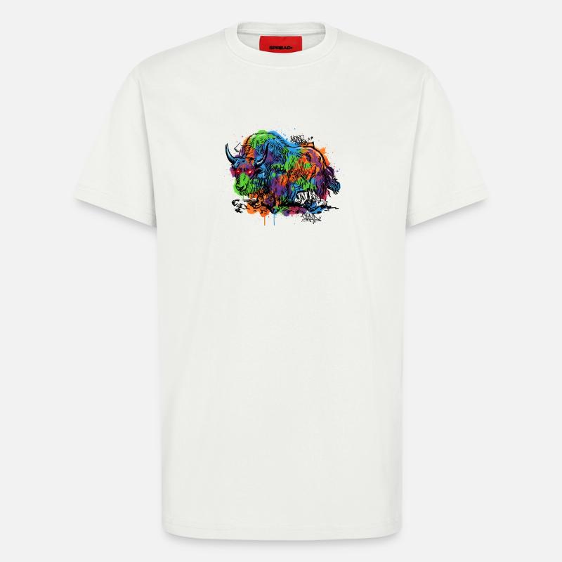 Rainbow Yak Graffiti Pattern - T-Shirt - made by SPREAD - OFF WHITE