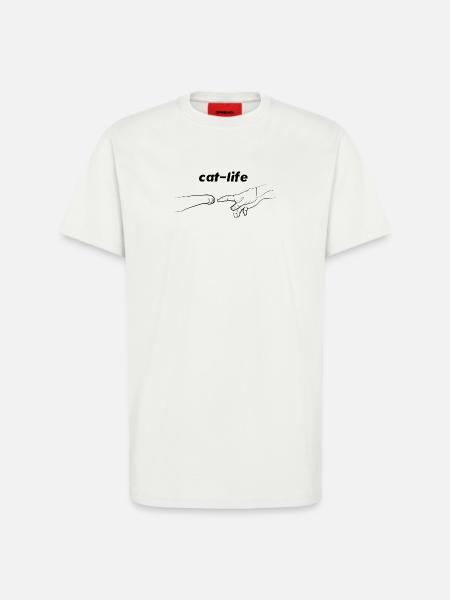 CAT LIFE - T-shirt bio décontracté fabriqué en UE - OFF WHITE
