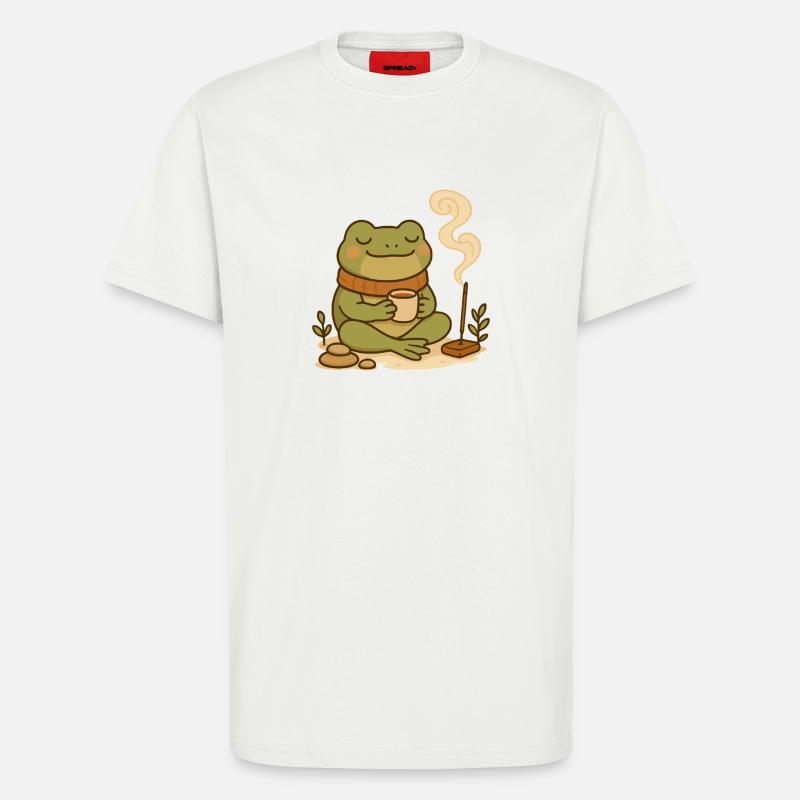Achtsamer Frosch mit Tee & Räucherstäbchen - T-Shirt - made by SPREAD - OFF WHITE