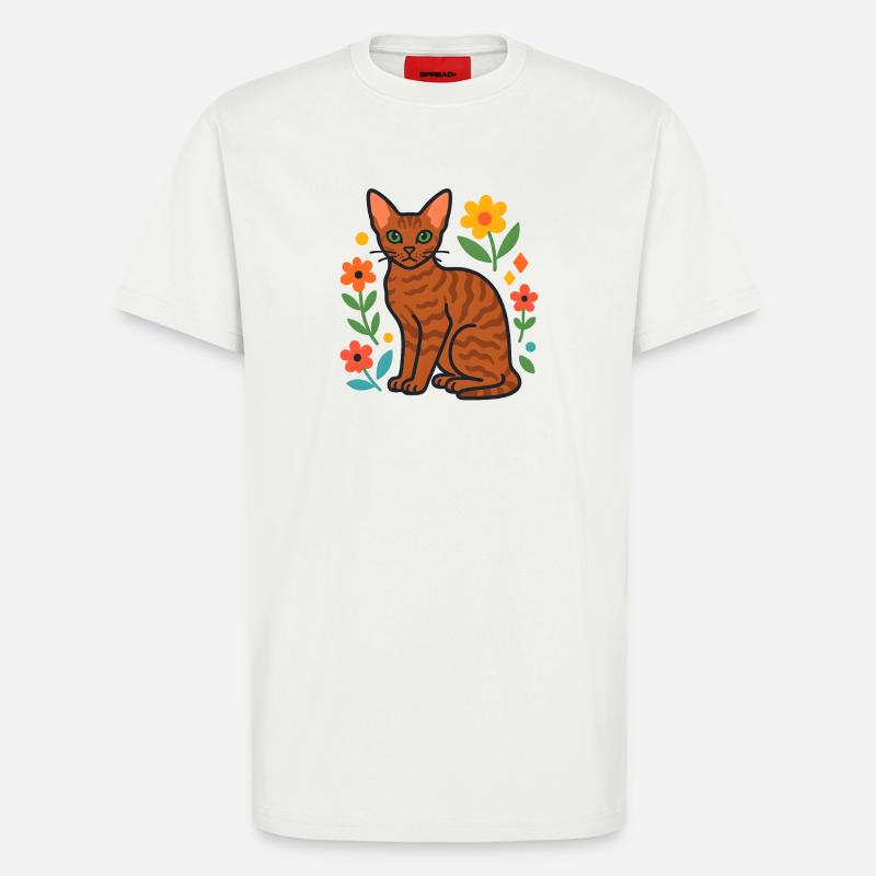 Devon Rex' Katze in der Blumenparade - T-Shirt - made by SPREAD - OFF WHITE
