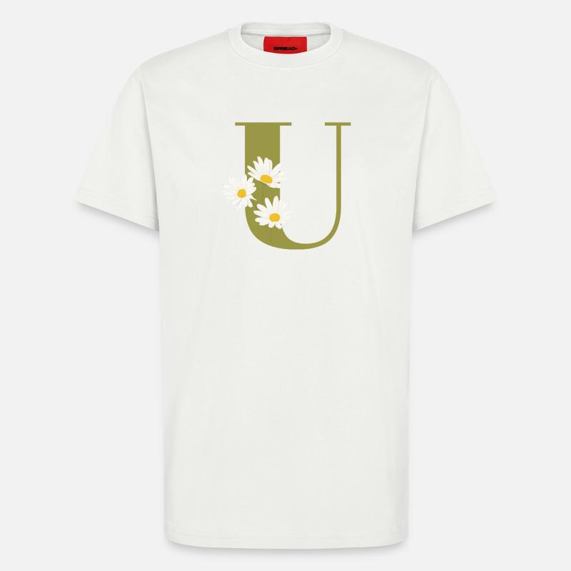 Grüne Gänseblümchen u Buchstabe - T-Shirt - made by SPREAD - OFF WHITE