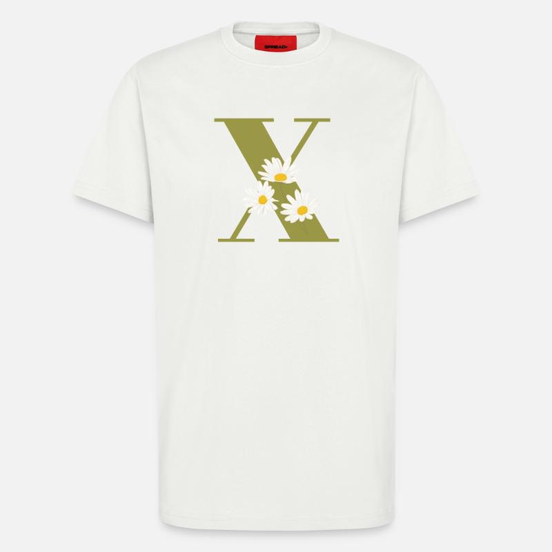 Buchstabe x Grüne Gänseblümchen - T-Shirt - made by SPREAD - OFF WHITE