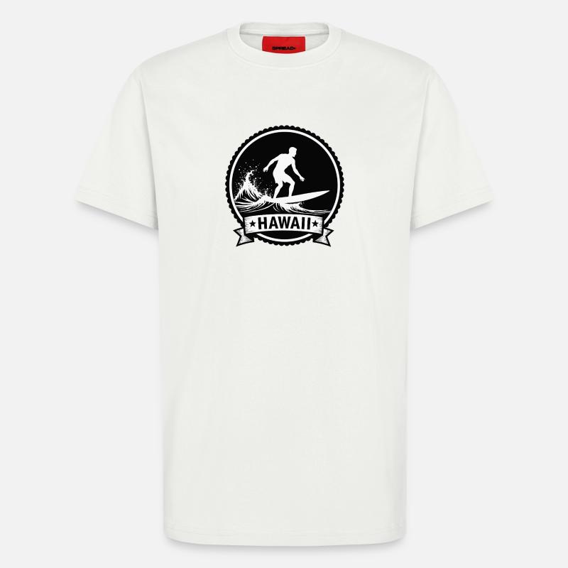 Insigne des vagues de surf d’Hawaï - T-shirt bio décontracté fabriqué en UE - OFF WHITE