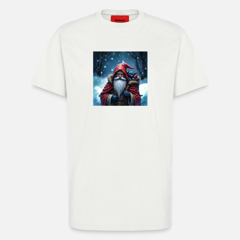 Weihnachtsmann Zauberer mit blauer Katze - T-Shirt - made by SPREAD - OFF WHITE