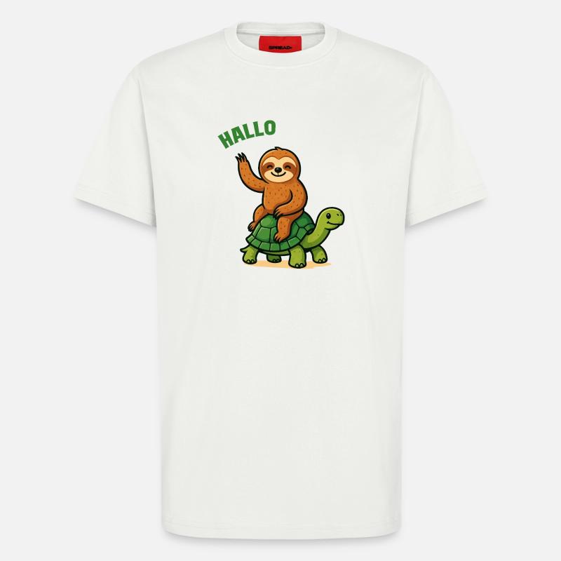 Hello sloth on turtle - T-Shirt - made by SPREAD - OFF WHITE