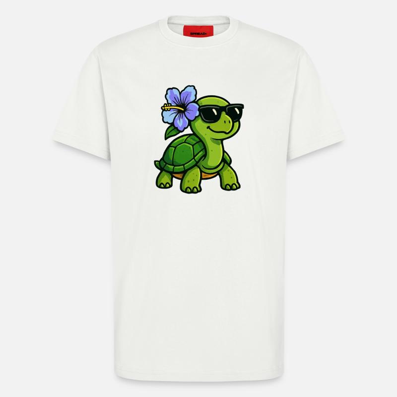 Tortue avec fleur d’hibiscus - T-shirt bio décontracté fabriqué en UE - OFF WHITE