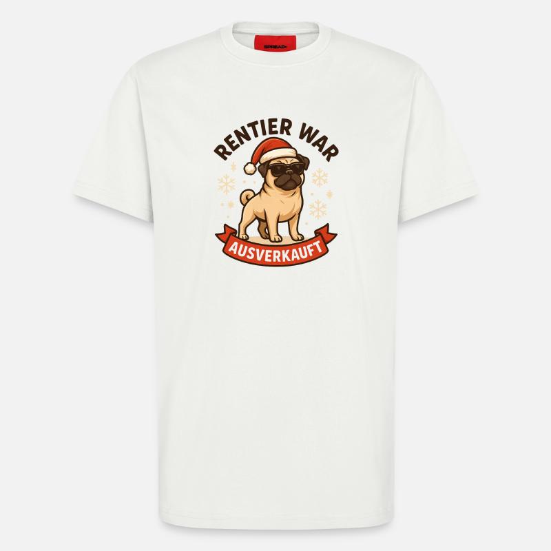 Reindeer a affiché complet Pug Pug - T-shirt bio décontracté fabriqué en UE - OFF WHITE