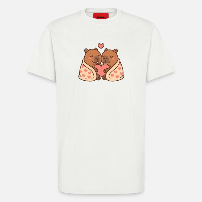 Capybara Paar – Eingekuschelt mit Herzmotiv - T-Shirt - made by SPREAD - OFF WHITE