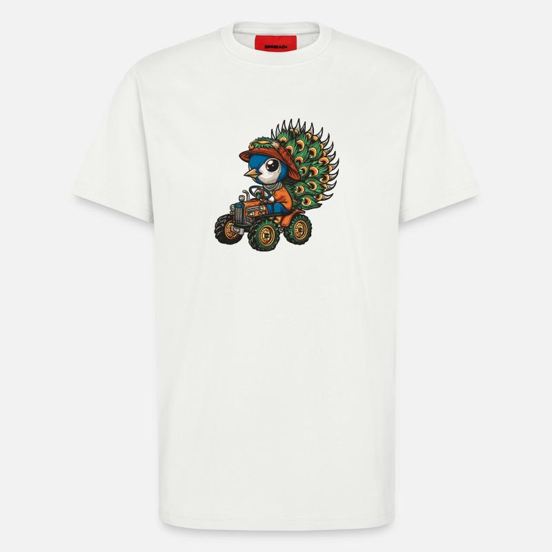 Pfau Vogel Traktor Farmer - T-Shirt - made by SPREAD - OFF WHITE