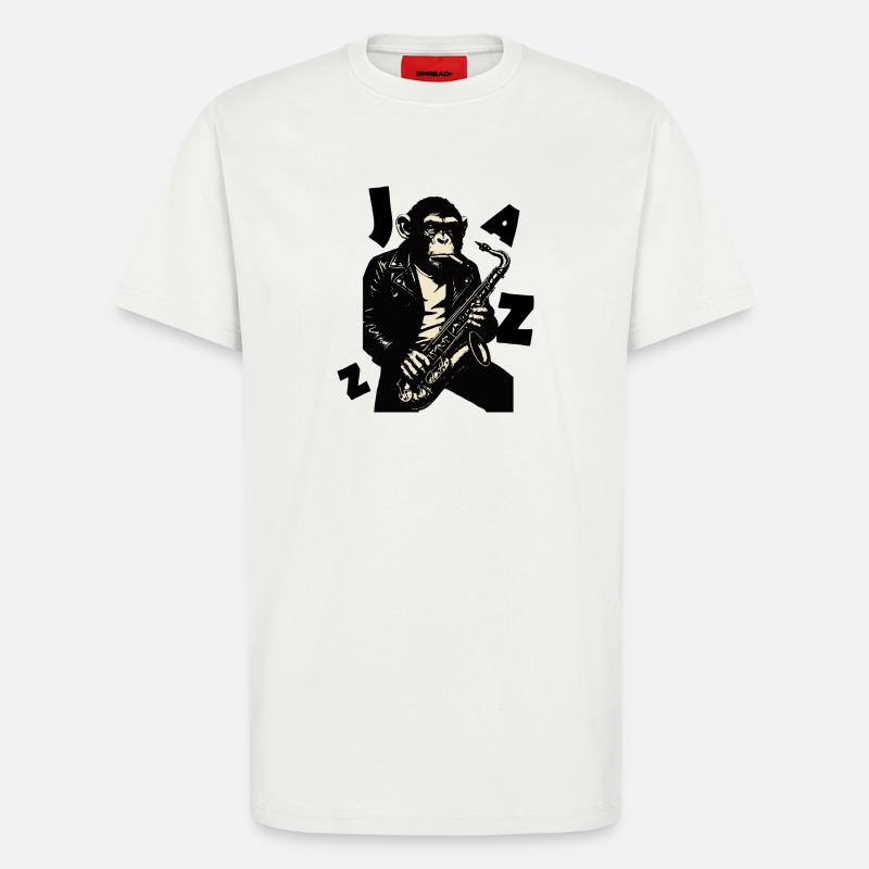 Saxophonaffe in Lederjacke - T-Shirt - made by SPREAD - OFF WHITE