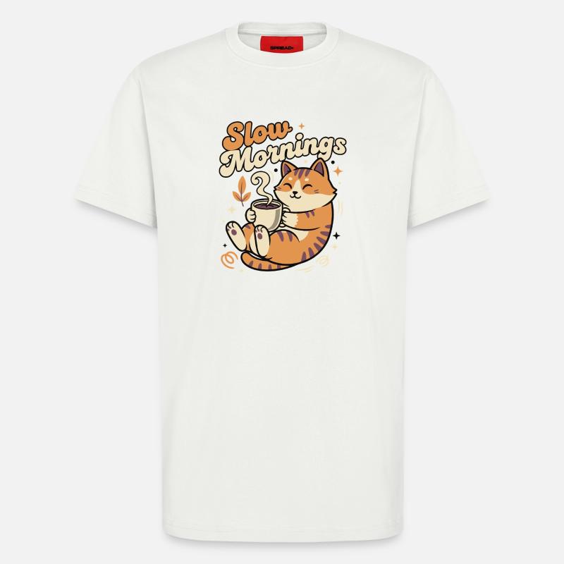 Langsame Morgenkatze mit Kaffee - T-Shirt - made by SPREAD - OFF WHITE