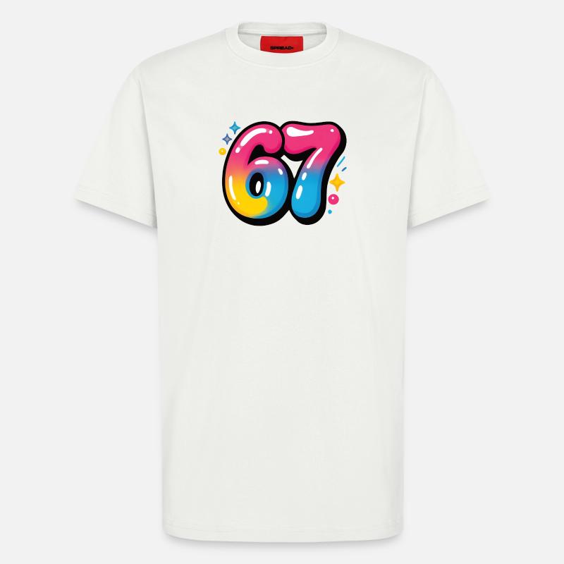 67 bunt sechs sieben bunte Luftballons - T-Shirt - made by SPREAD - OFF WHITE