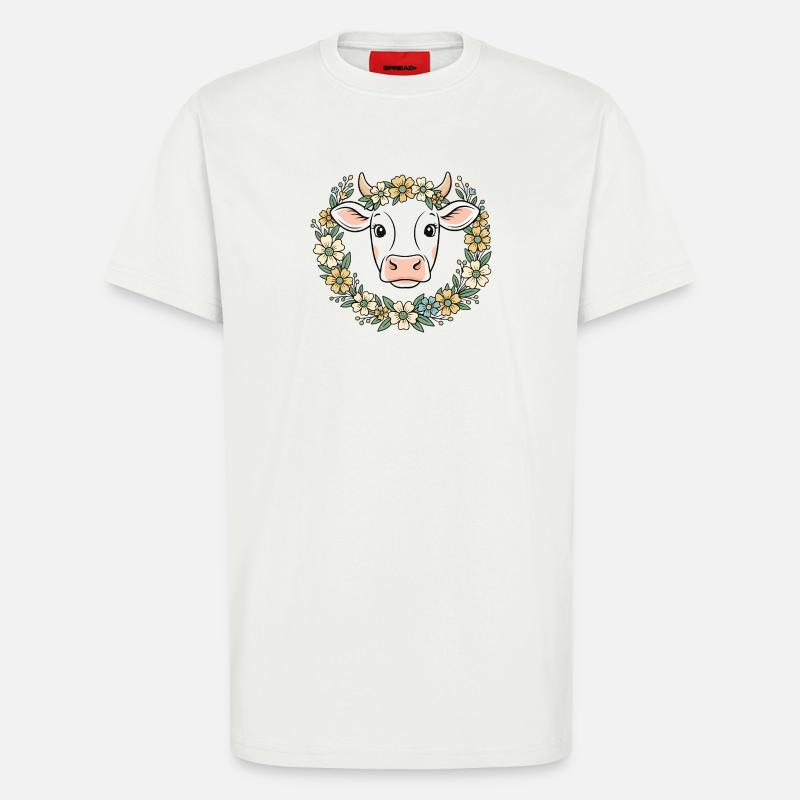 Kuh Blumenkranz Boho Frühling Vektor - T-Shirt - made by SPREAD - OFF WHITE