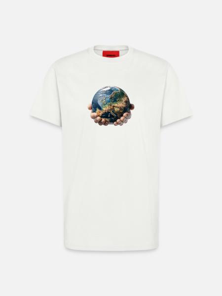 Earth in Hands: Global Responsibility - T-Shirt - made by SPREAD - OFF WHITE