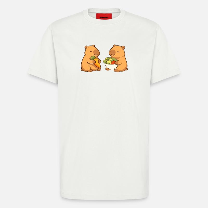 Capybara couple with vegetables – relaxed & cute - T-Shirt - made by SPREAD - OFF WHITE