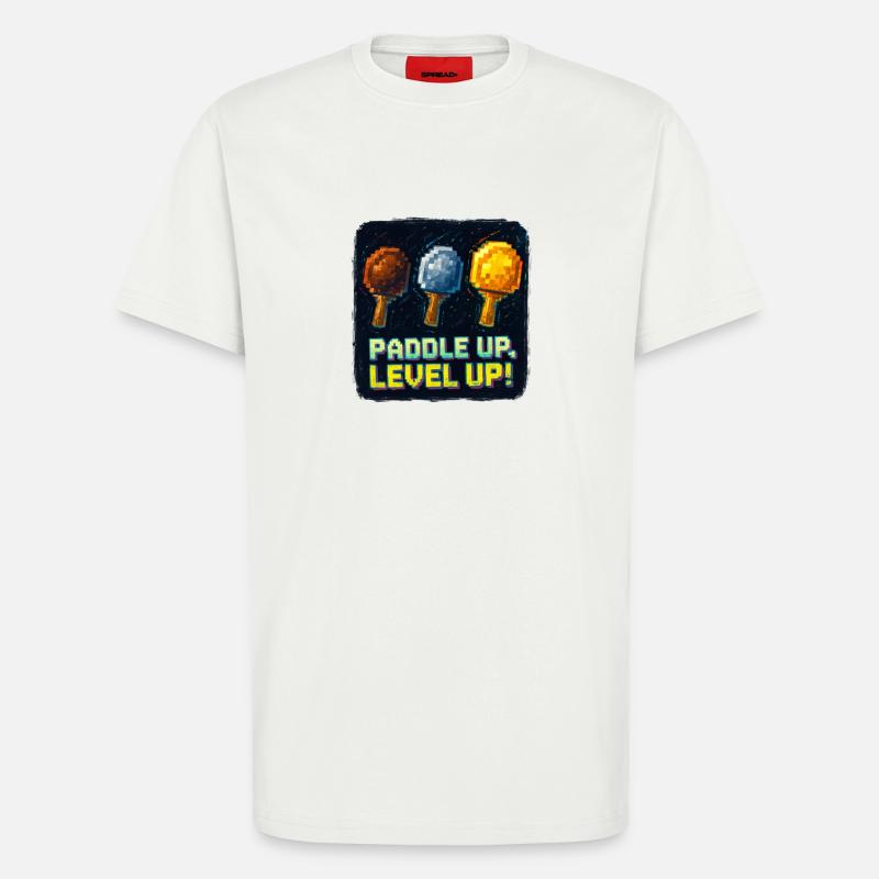 Paddle Up, Level Up Ping Pong - T-shirt bio décontracté fabriqué en UE - OFF WHITE