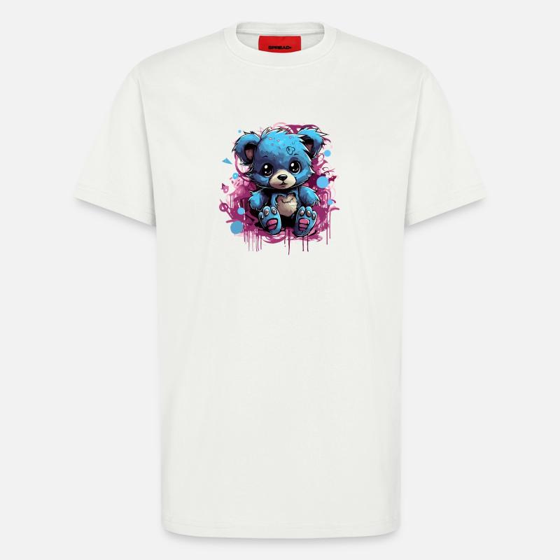 Blue Cuddly Bear Graffiti Pop - T-shirt bio décontracté fabriqué en UE - OFF WHITE