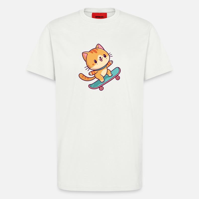Buntes Skateboard-Kätzchen - T-Shirt - made by SPREAD - OFF WHITE