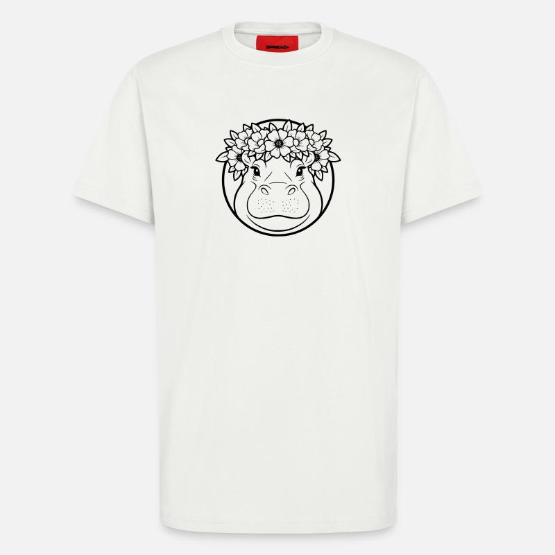 Nilpferd Blumenkranz Boho Outline Vektor - T-Shirt - made by SPREAD - OFF WHITE