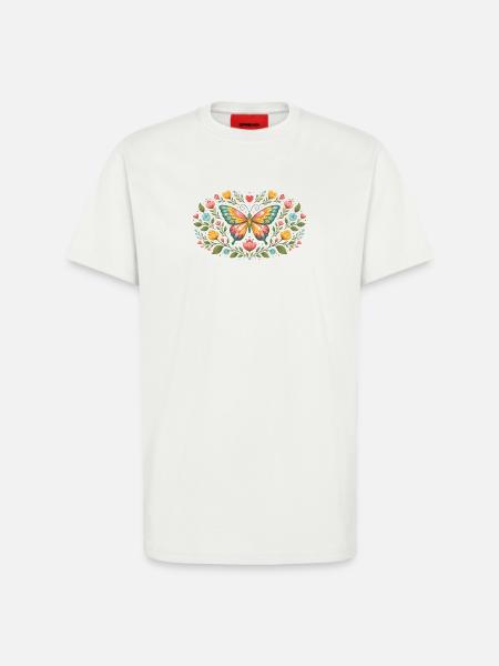 Frühlingsschmetterling mit Blumenornament  - T-Shirt - made by SPREAD - OFF WHITE