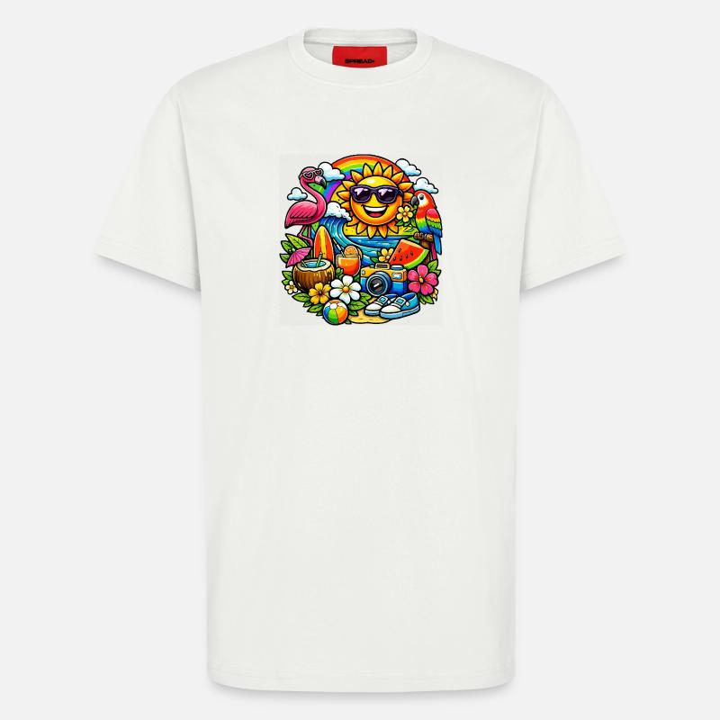 Conception d’été tropical baignée de soleil - T-shirt bio décontracté fabriqué en UE - OFF WHITE