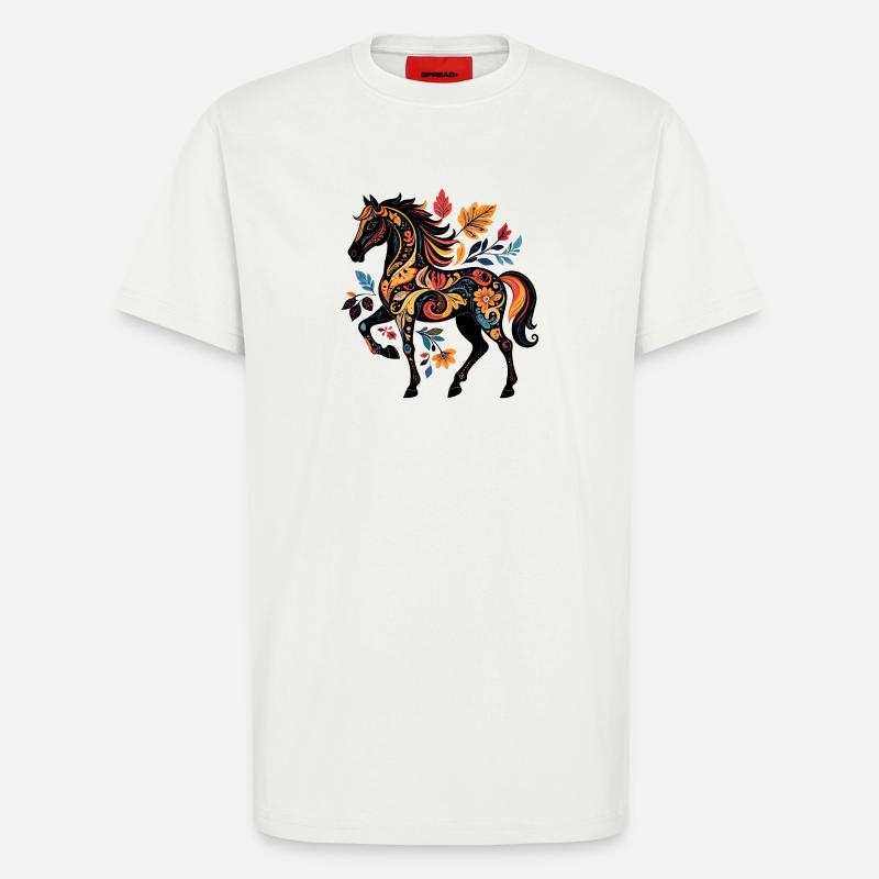 Ornamentpferd mit Blättermustern - T-Shirt - made by SPREAD - OFF WHITE