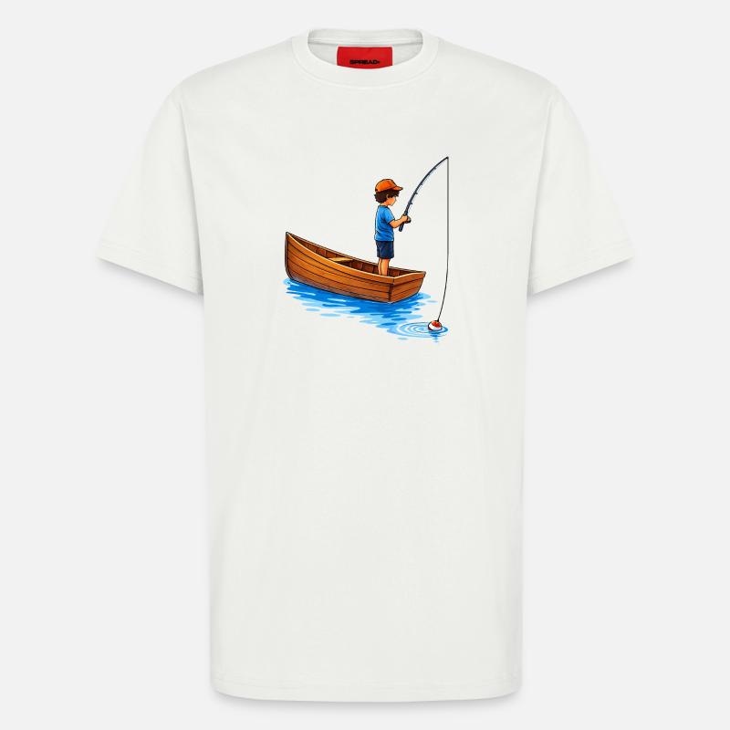 Junge beim Angeln im Boot Illustration  - T-Shirt - made by SPREAD - OFF WHITE