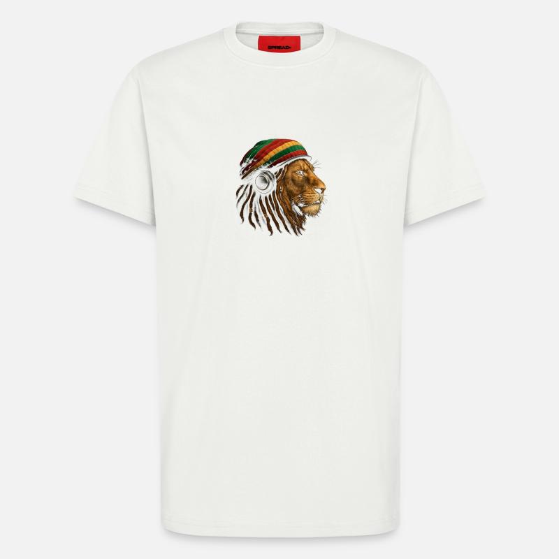 Löwe mit Rastafari Kopfhörer - T-Shirt - made by SPREAD - OFF WHITE